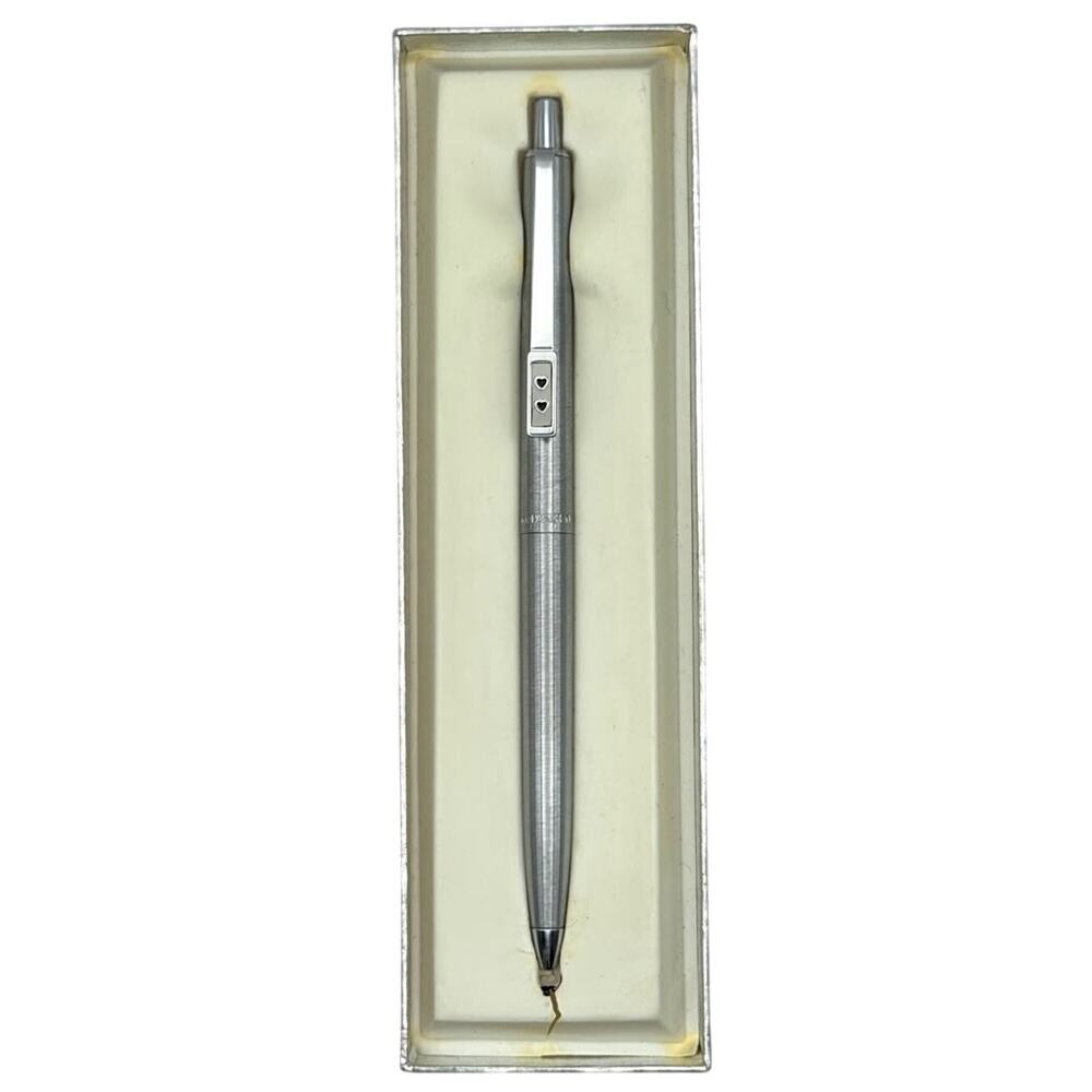Vintage Paper Mate Ballpoint Pen Brushed Metal Original Presentation Box Japan